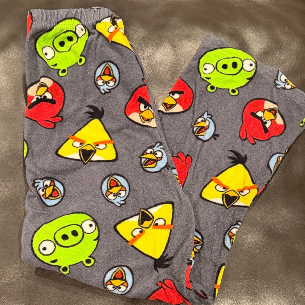 Angry Birds Kids Pajama Bottoms - Gray with Red, Yellow, Green